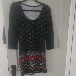 Tribal Black and Red Sheath Dress with 3/4 Sleeves